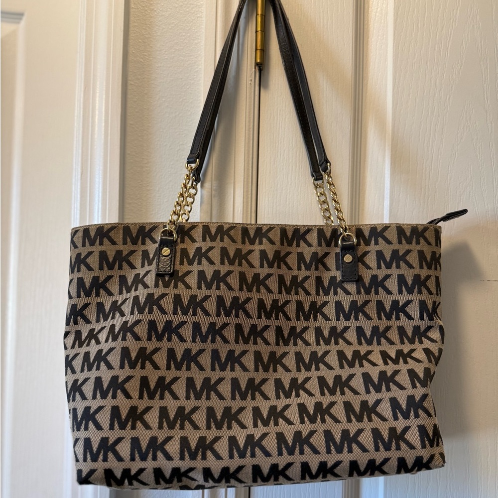 Michael Kors Monogram Black and Tan Tote